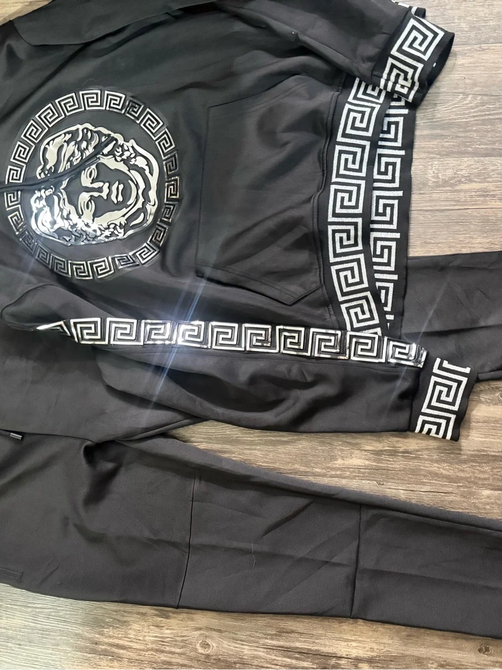 Ryu Men’s Black Joggers with Geometric Silver Trim
